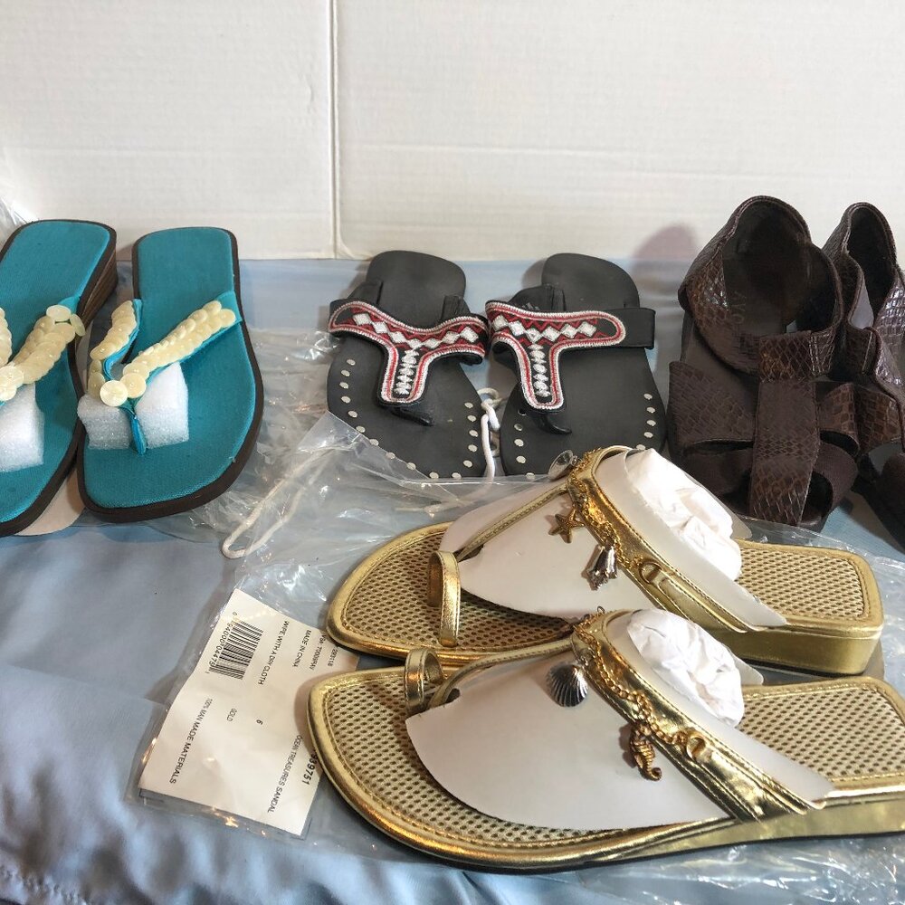 LOT of 4 Sz 6 Womens Sandals (2 NEW pair, 2 USED) #SHS1